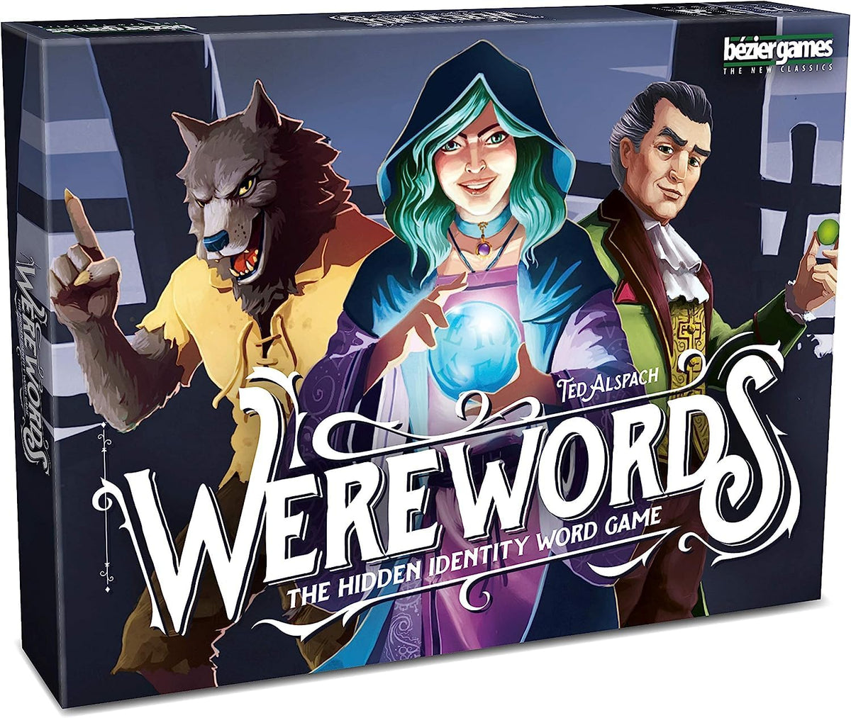 Bezier Games Werewords box cover showcases the fast-paced party word-deduction experience.