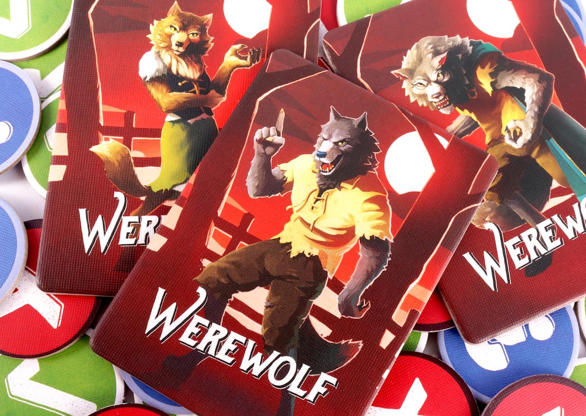 Bezier Games Werewords Deluxe boxed art and cards setting mood for social play