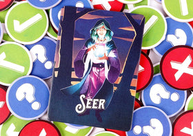Bezier Games Werewords tension between Seer and Werewolf adds dramatic play.