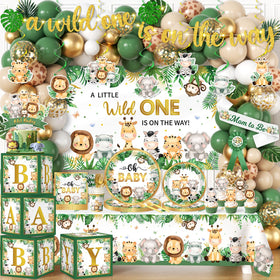 Bezkega Safari Baby Shower banner featuring 'a wild is on the way' for a memorable first-birthday vibe