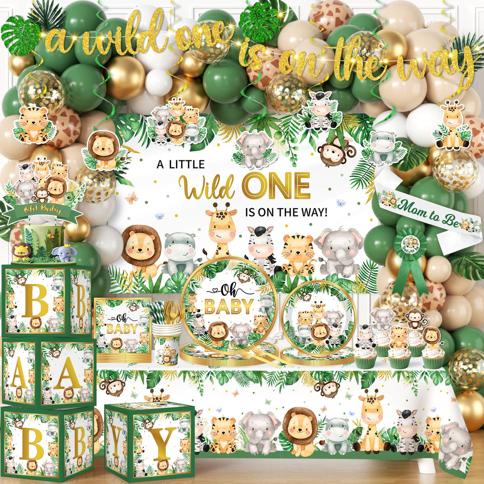 Bezkega Safari Baby Shower banner featuring 'a wild is on the way' for a memorable first-birthday vibe