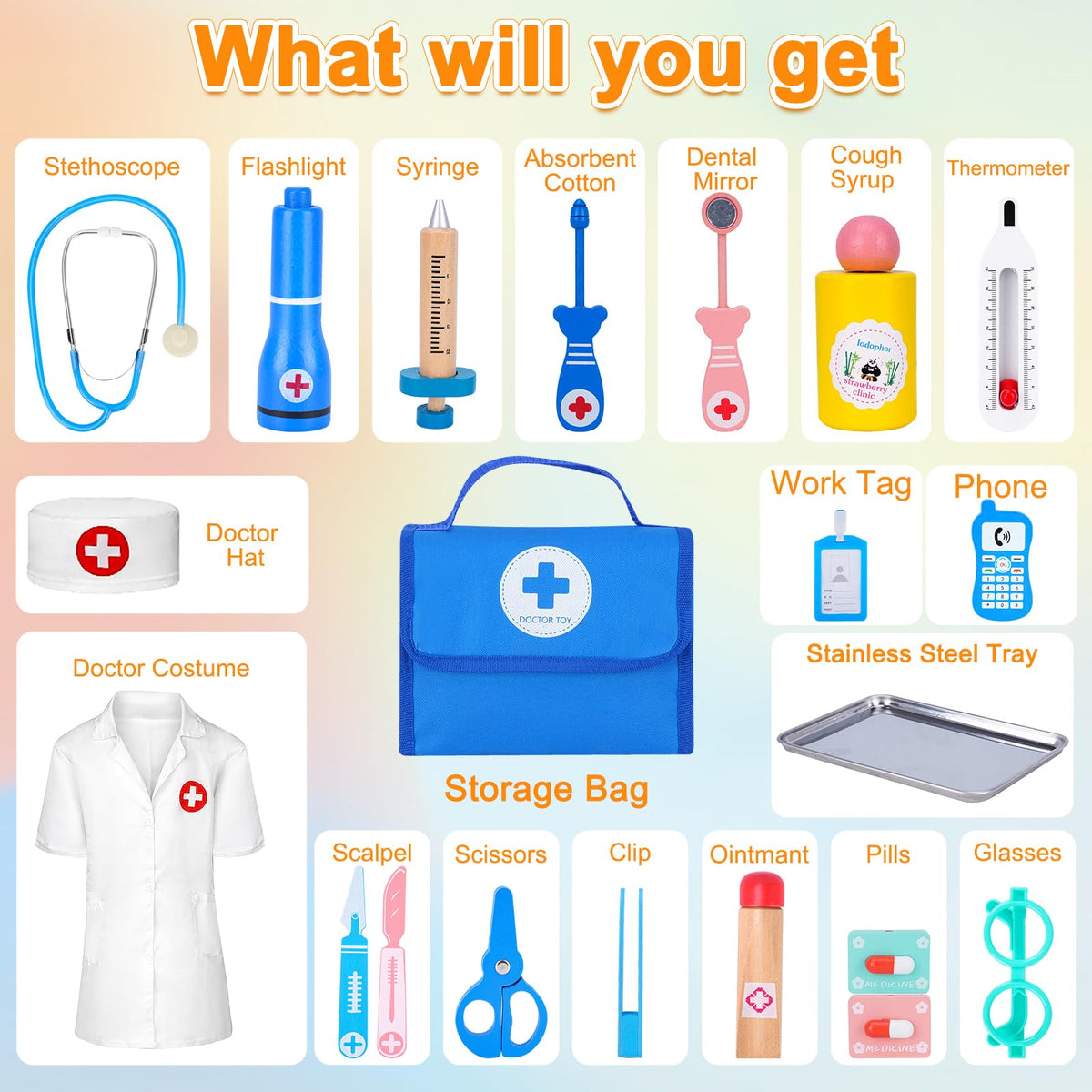 BGdoyz wooden thermometer for realistic checkups during playtime