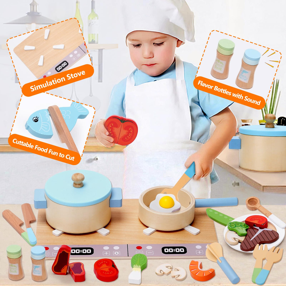 BGdoyz durable wooden kitchen pieces withstand energetic play.
