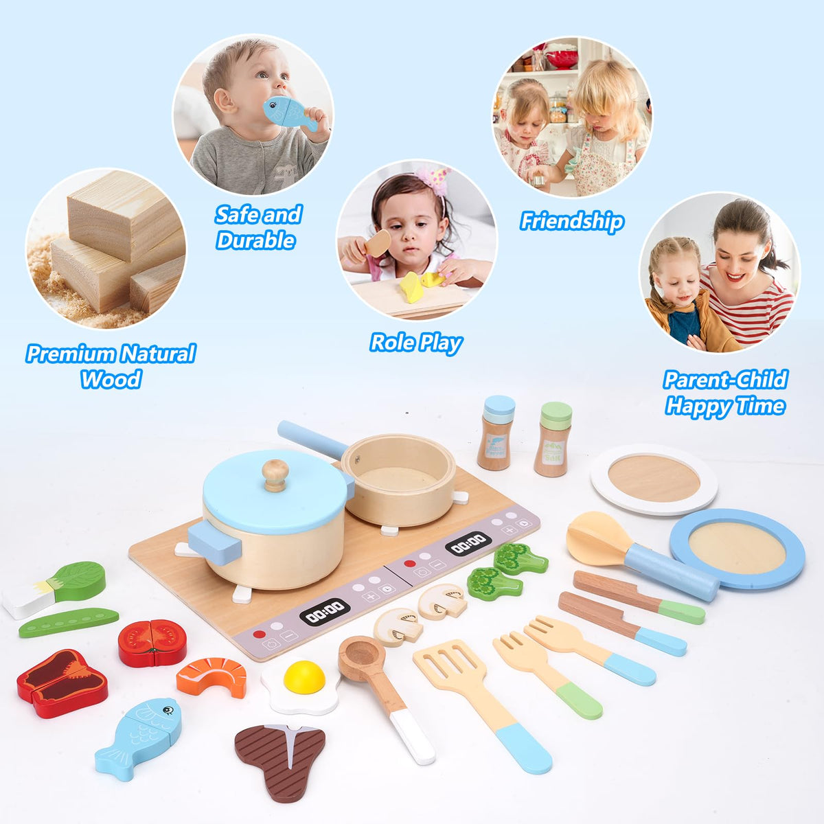 BGdoyz wooden cooking utensils invite tactile, creative play.