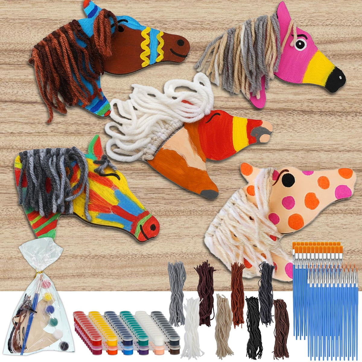 BGick wooden horse craft kit packaging for DIY party favors and crafts.