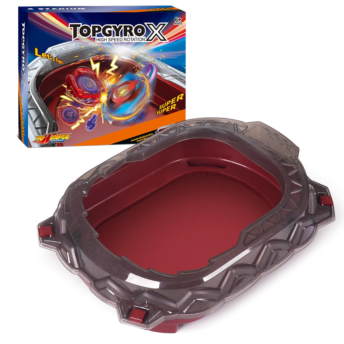 BGOVTAPO X Stadium acceleration track boosts spin speed for dramatic battles.