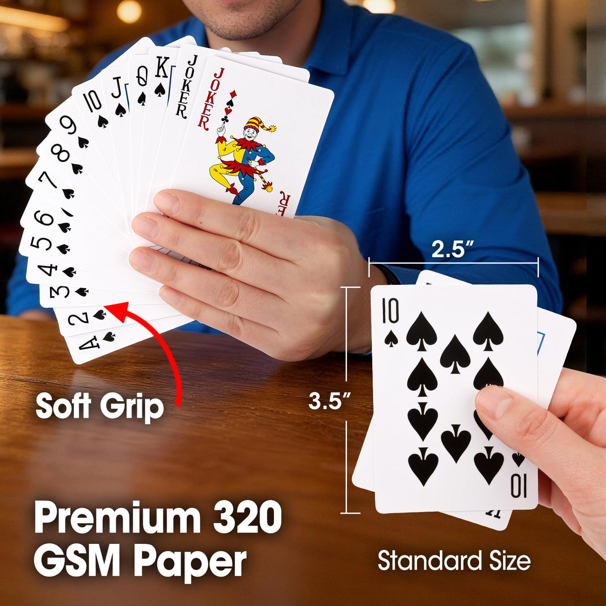 BGUP standard-size 52-card deck with classic faces for easy play and shuffling.