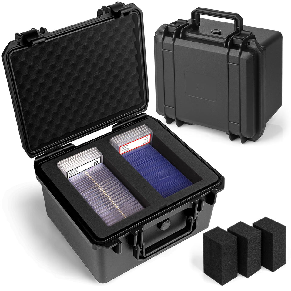 Bheddi graded card storage box front view showing compact protection for prized slabs