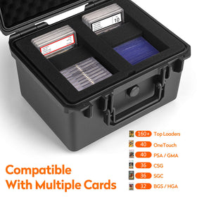 Bheddi storage box capacity shows it holds 160+ top loaders or 40 graded cards