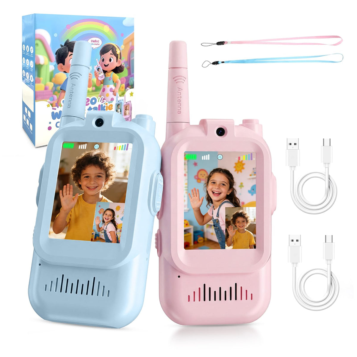 BHMNDSKY pink video walkie talkie for kids enabling real-time video calls