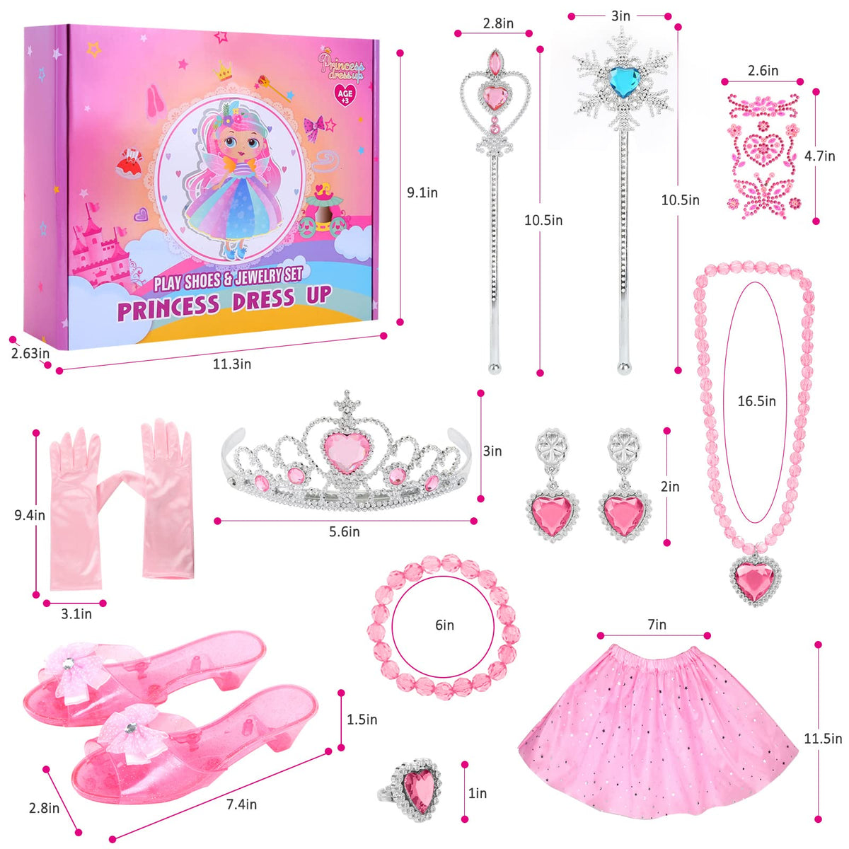 Biange princess gloves, tiara, and jewelry set for dress up