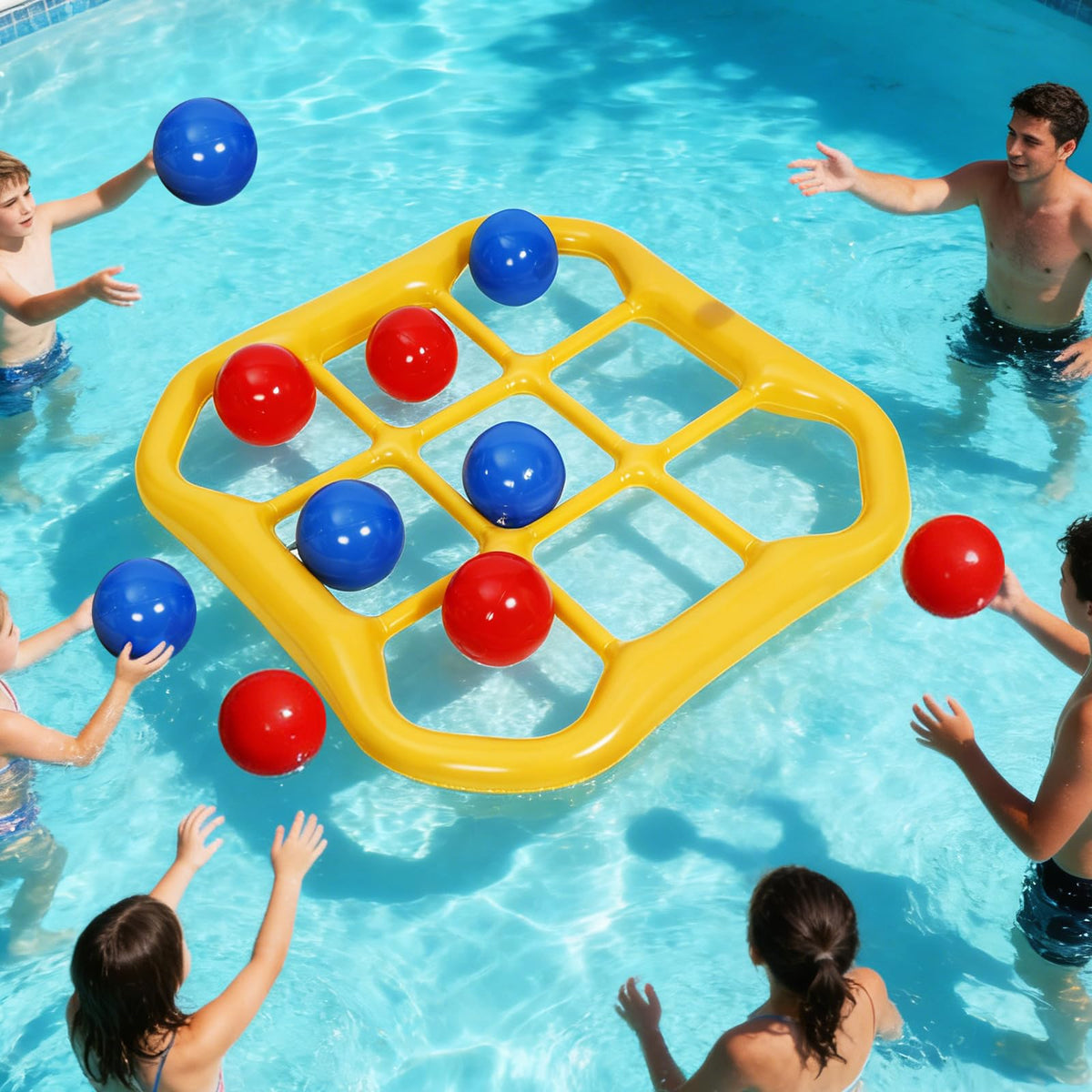 BIBIHAHA giant tic tac toe board with anchors stabilizes play in pools.