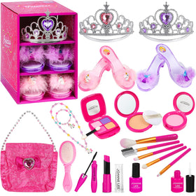 BIBUTY Kids Makeup Kit with princess shoes and crowns for imaginative dress-up play.