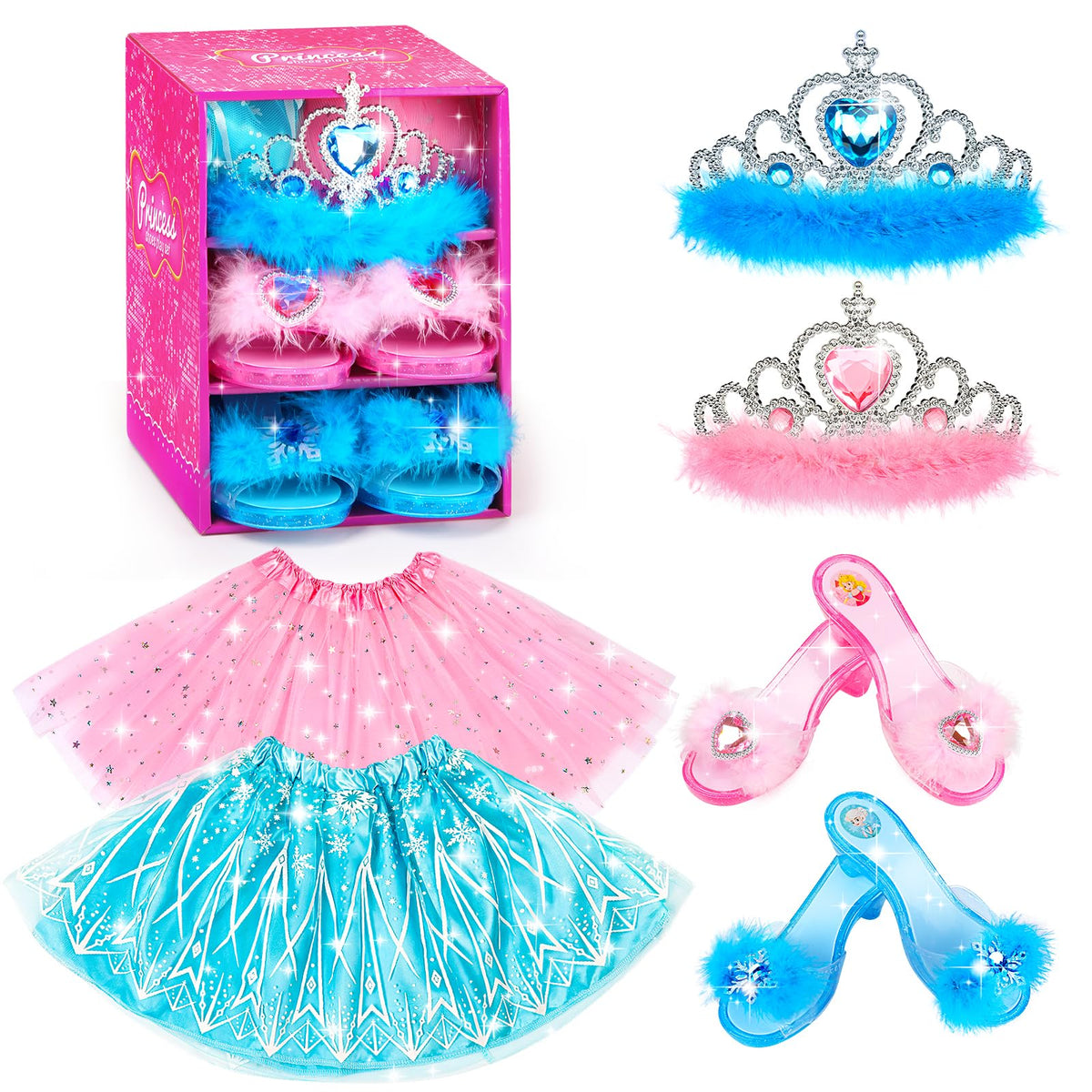 Bibuty kids princess dress set in box, ideal gift for imaginative play.