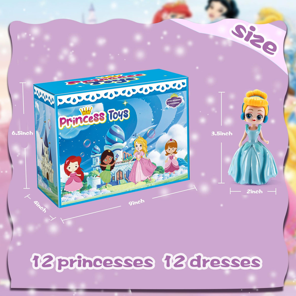Bicakza Princess dress-up playset showcases 12 dolls and outfits for party and gifts