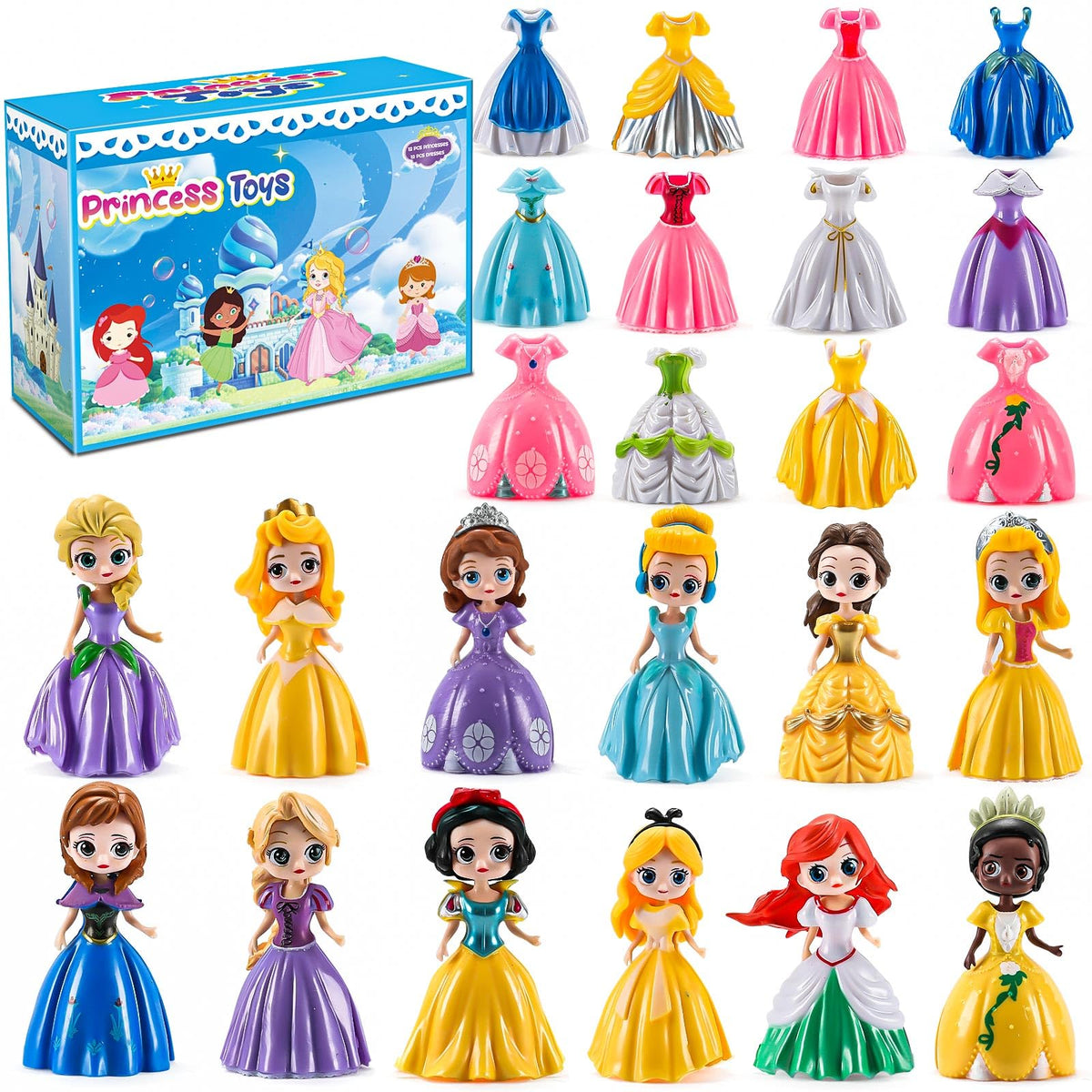 Bicakza Princess Transformable Toy with twelve princesses ready for outfit changes to spark imaginative play