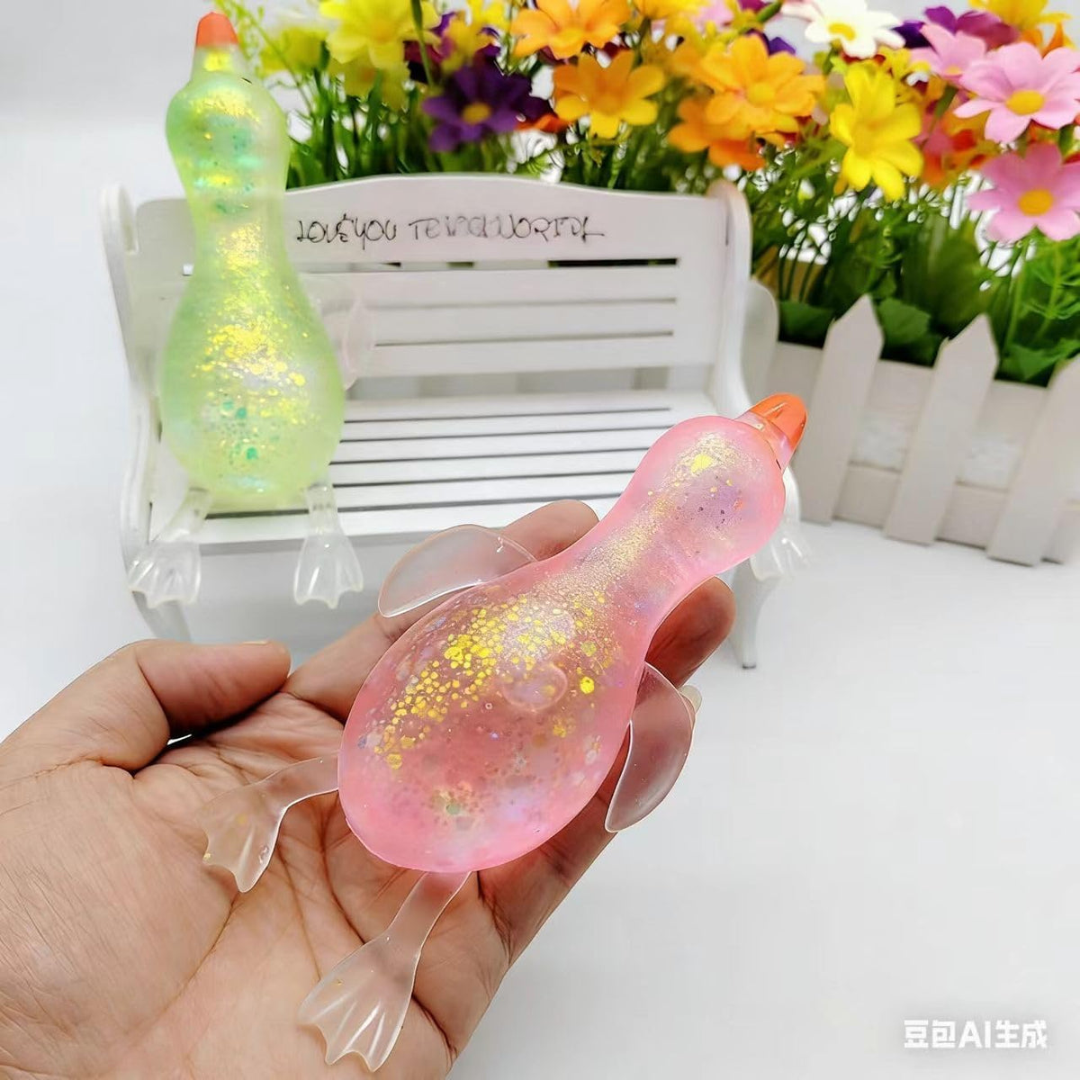 Bicotand cute duck squishy sugar ball close-up texture shows soft dough.