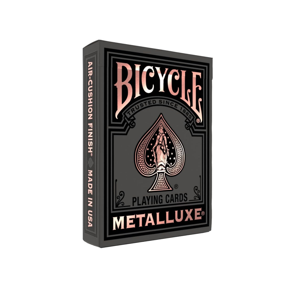 Bicycle Metalluxe Black Rose Gold foil deck close-up for bold style.