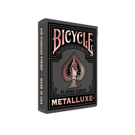 Bicycle Metalluxe Black Rose Gold foil deck close-up for bold style.