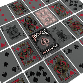 Bicycle Metalluxe Black Silver foil deck close-up highlighting modern edge.