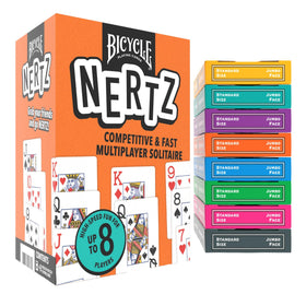 Bicycle Nertz card game with 8 color-coded decks for competitive family play.