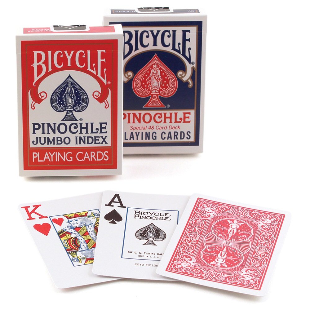 Bicycle Pinochle Jumbo Deck laid out for easy viewing and family game night.
