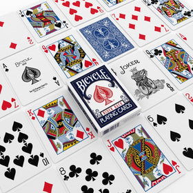 Red and blue Rider Back design adds visual flair at the table