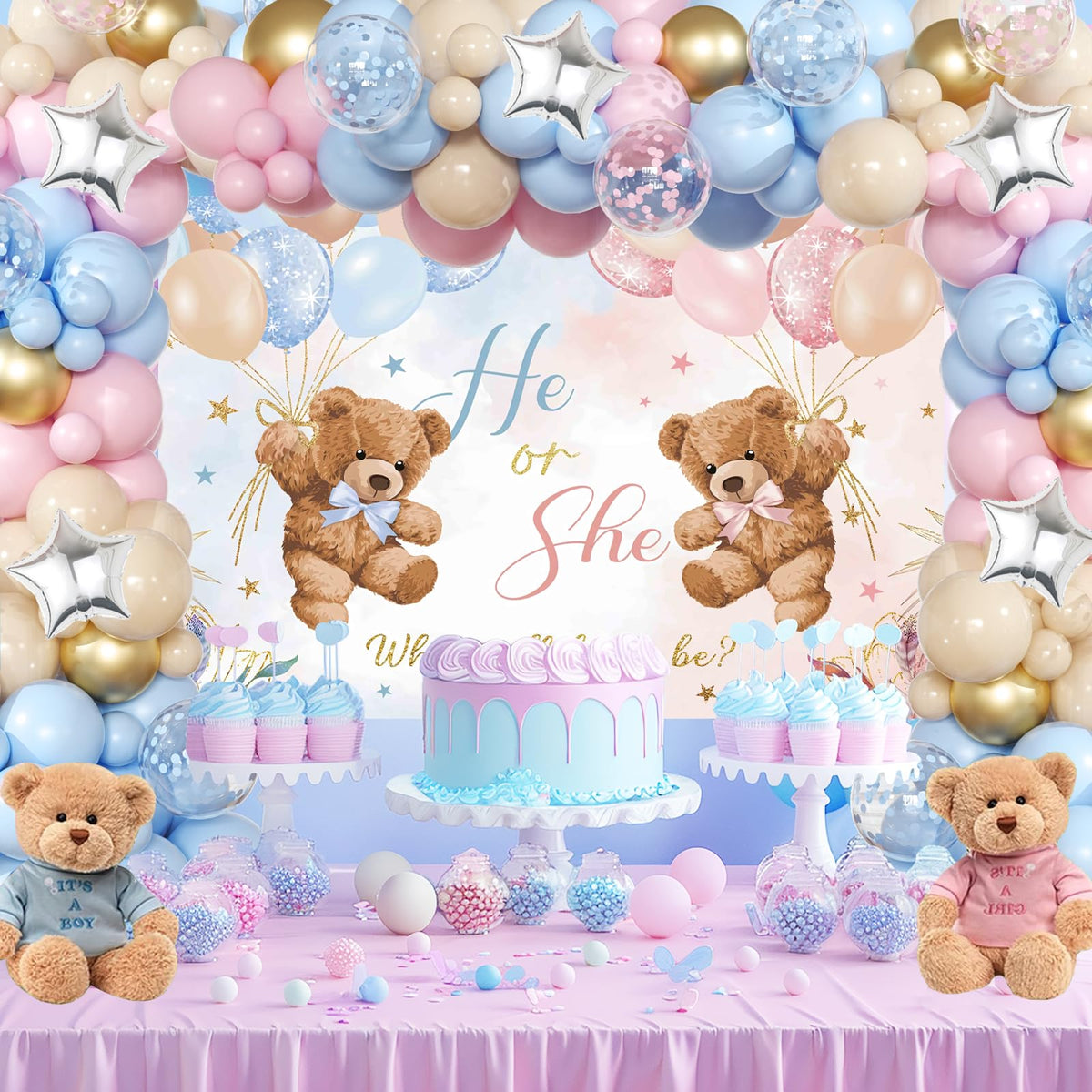 BIENAN 12-inch balloons with pink/blue confetti