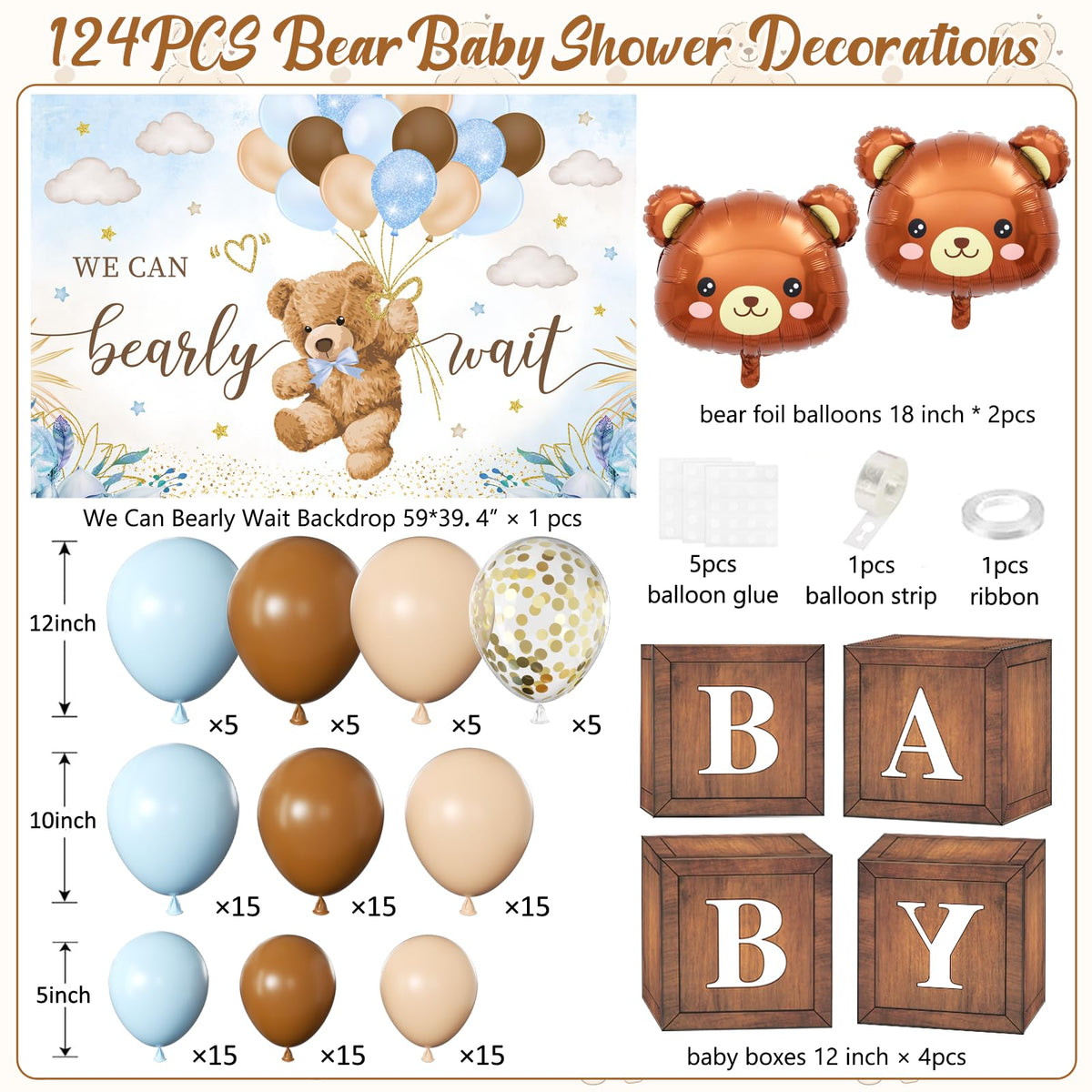 BIENAN We Can Bearly Wait backdrop for memorable boy shower photos