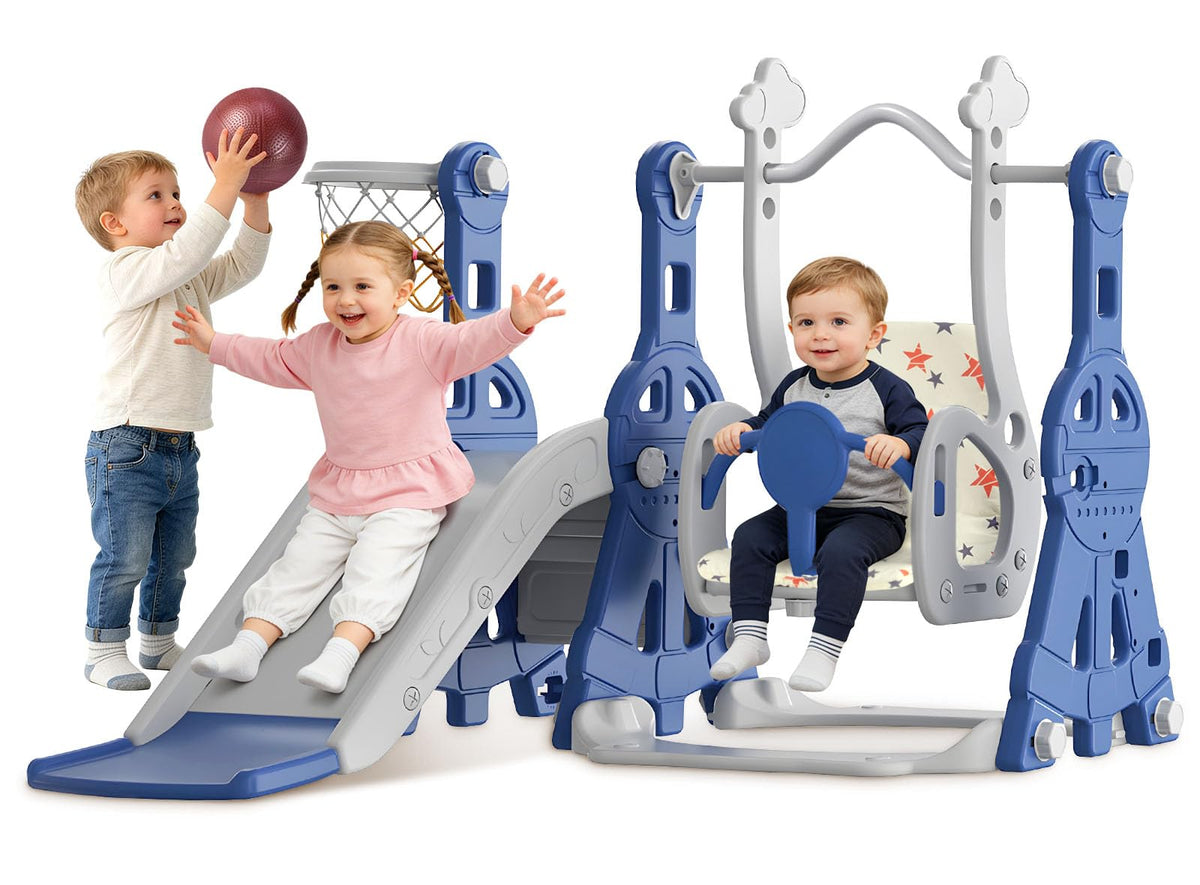 BIERUM 4-in-1 toddler slide and swing set acceleration area supports safe, gradual speed.