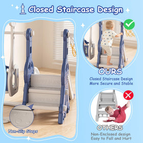 BIERUM 4-in-1 toddler slide and swing set closed staircase minimizes slips during climbs.