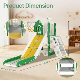 BIERUM 6-in-1 playset dimensions and green-yellow colorway for outdoor use