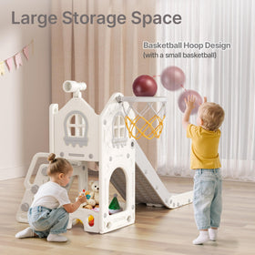 BIERUM 6-in-1 toddler slide basketball hoop area encourages cooperative play