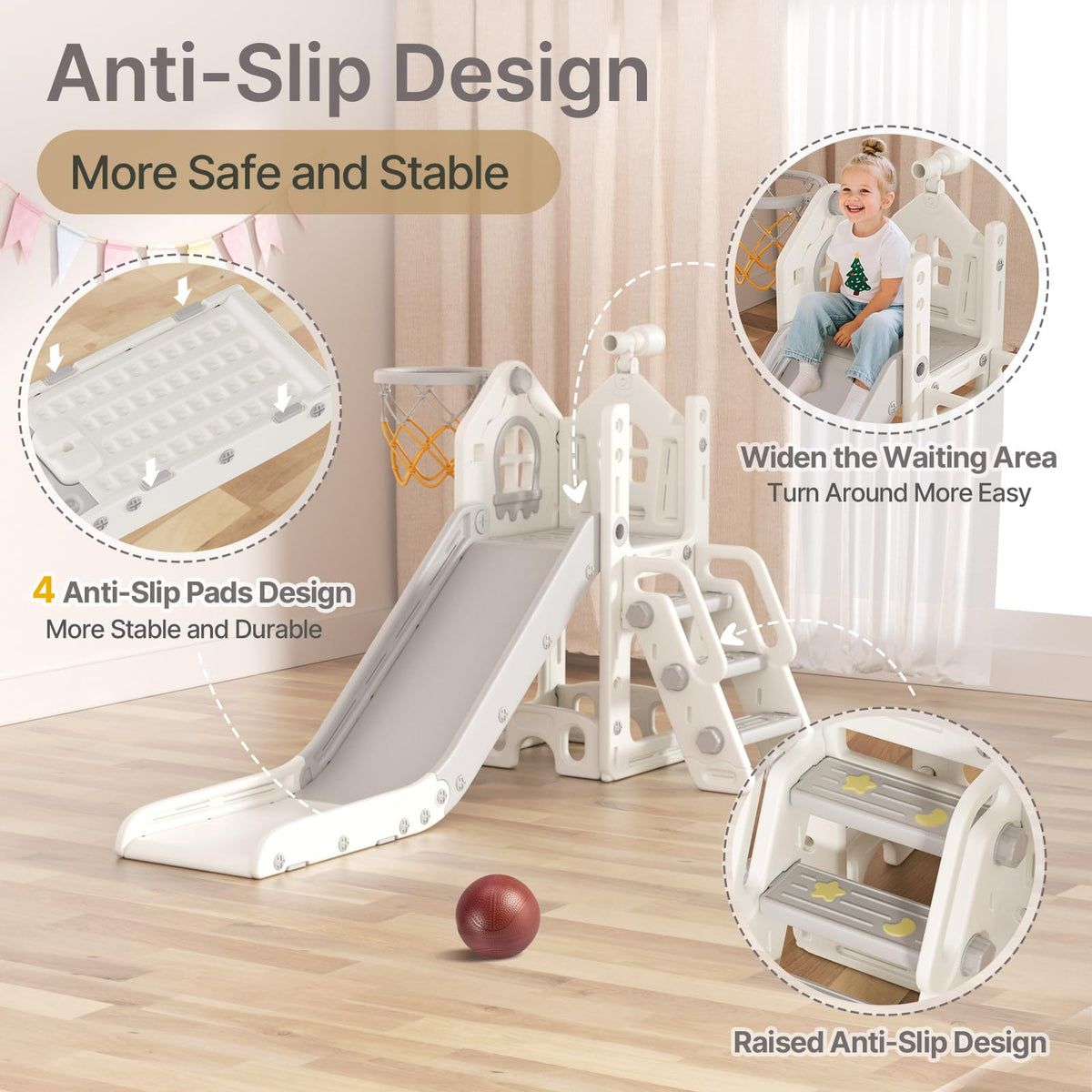 BIERUM 6-in-1 toddler slide smooth slide area offers gentle, fun rides