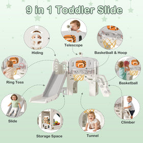 BIERUM 9-in-1 toddler slide suitable for indoor and outdoor spaces.