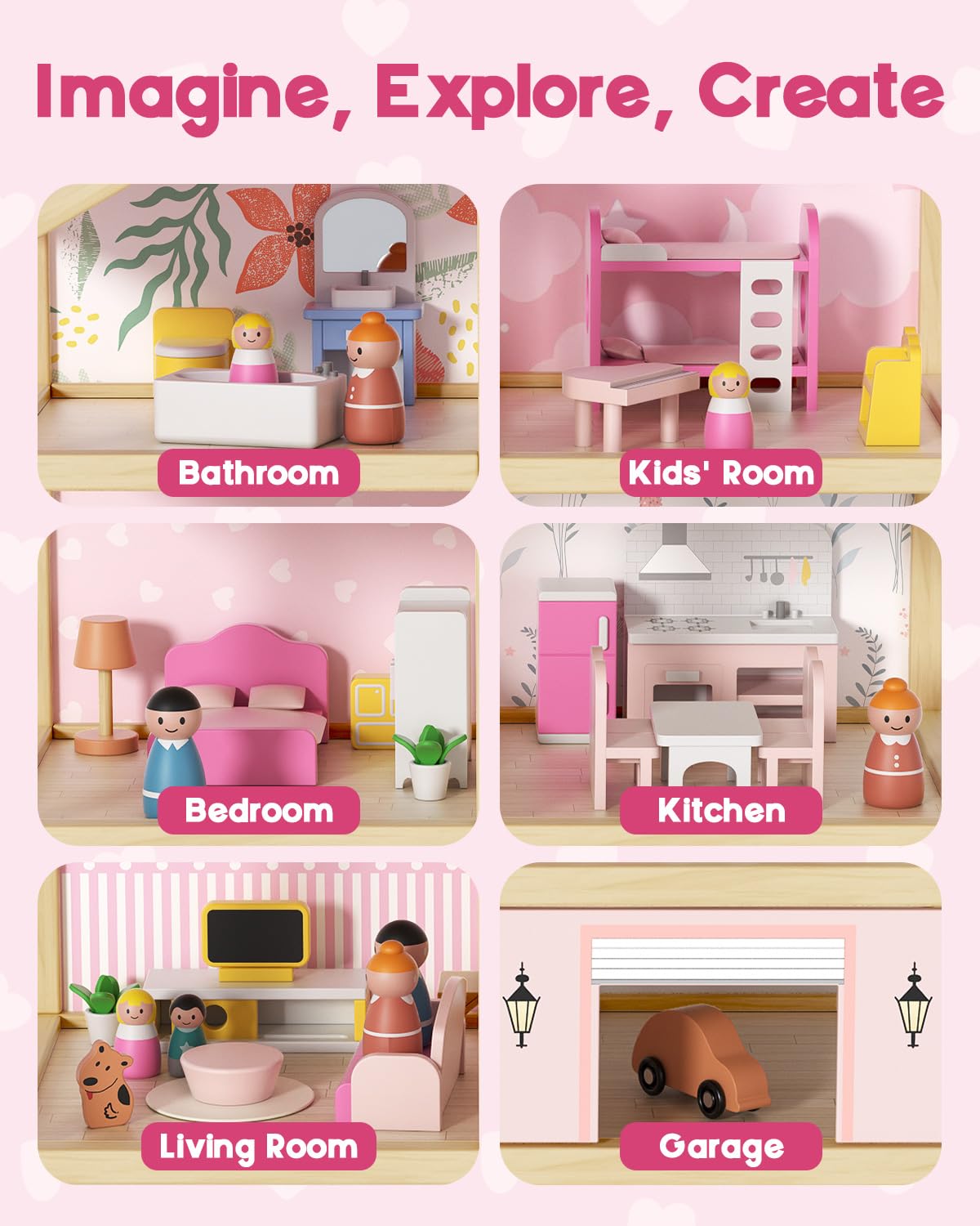 BIERUM dollhouse with dolls and pet set enhances storytelling and role-play scenarios