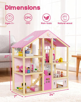 BIERUM pink dollhouse garage and open play area for cars and daily life scenes