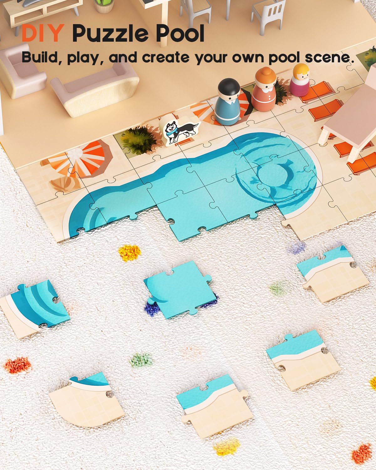 BIERUM dolls and a pet bring life to pretend play inside the dollhouse