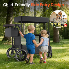 BIERUM stroller wagon with 5-point harness keeps two riders secure.