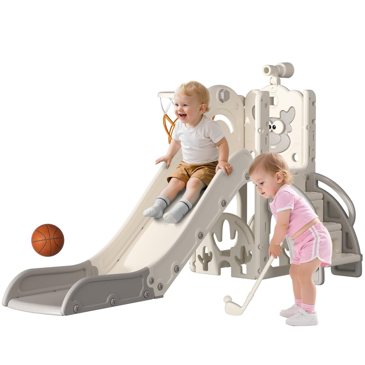 BIERUM toddler slide 6-in-1 package showing all components for quick assembly