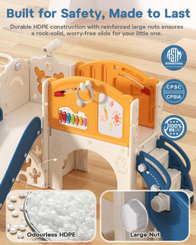 BIERUM toddler slide with basketball hoop promotes active play.