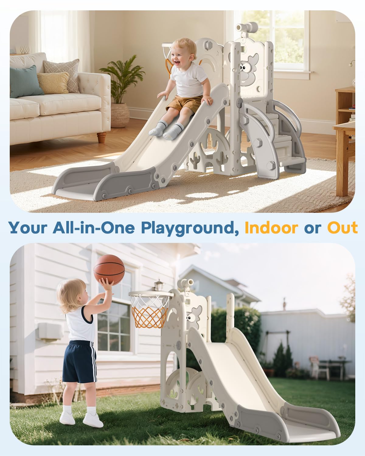 BIERUM toddler slide basketball hoop setup for active play and goal practice