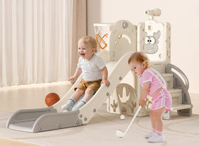 BIERUM cream gray slide in a bright playroom setting showing durable construction