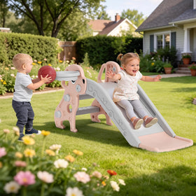 BIERUM ring-toss feature on toddler slide enhances hand-eye coordination.