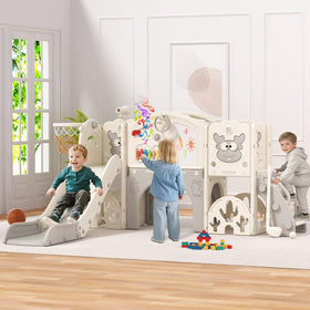 BIERUM Toddler Slide Set exterior in cream and gray for versatile indoor-outdoor play.