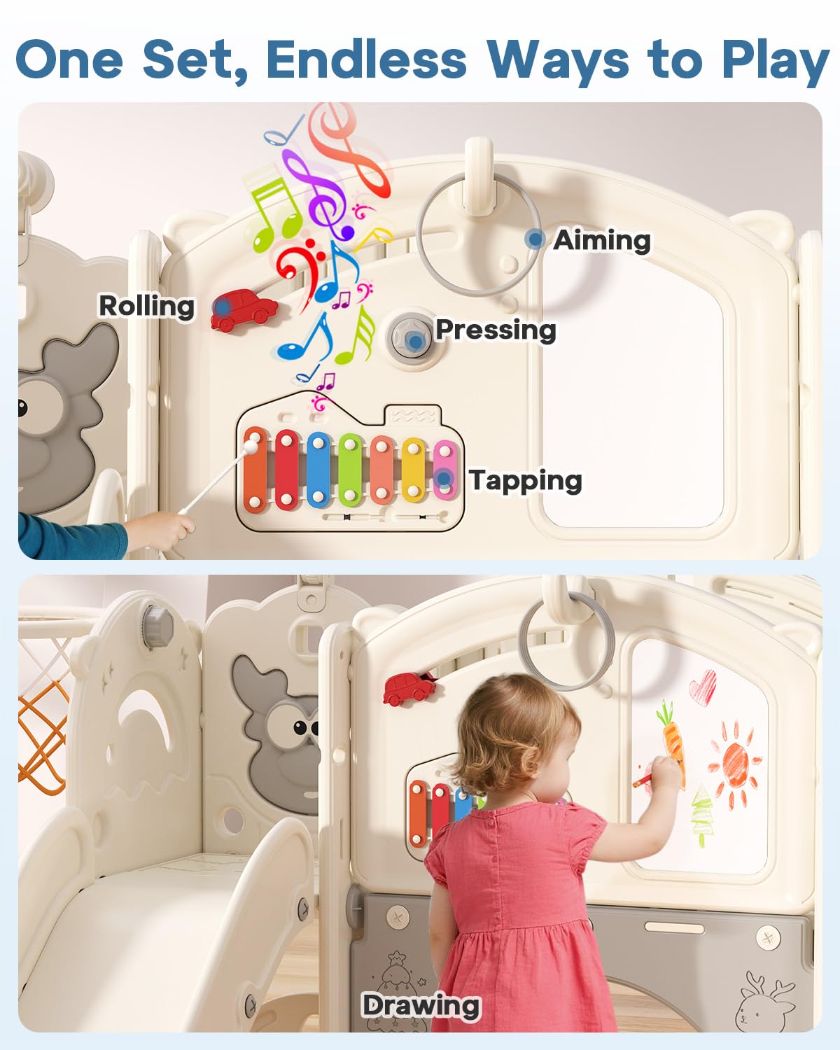 BIERUM drawing board integrated in the playset sparks creativity during play.