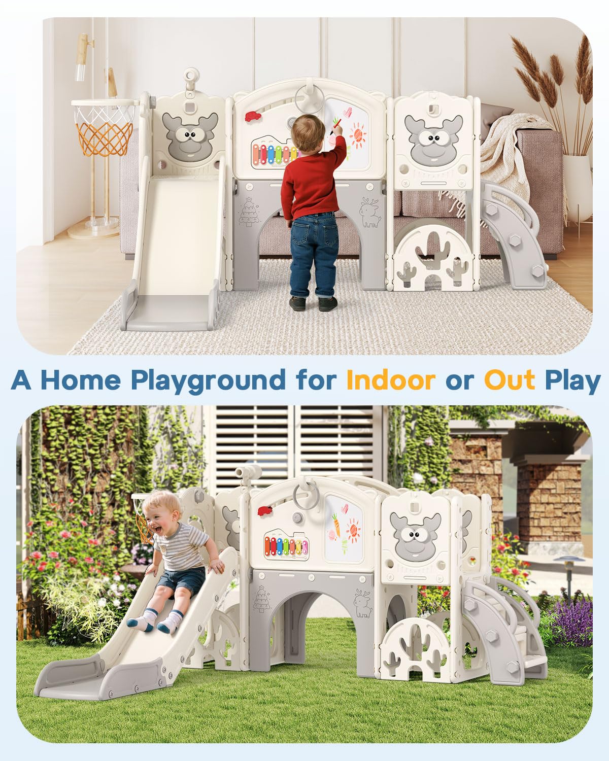BIERUM toddler slide with extended track offers stable, safe sliding.