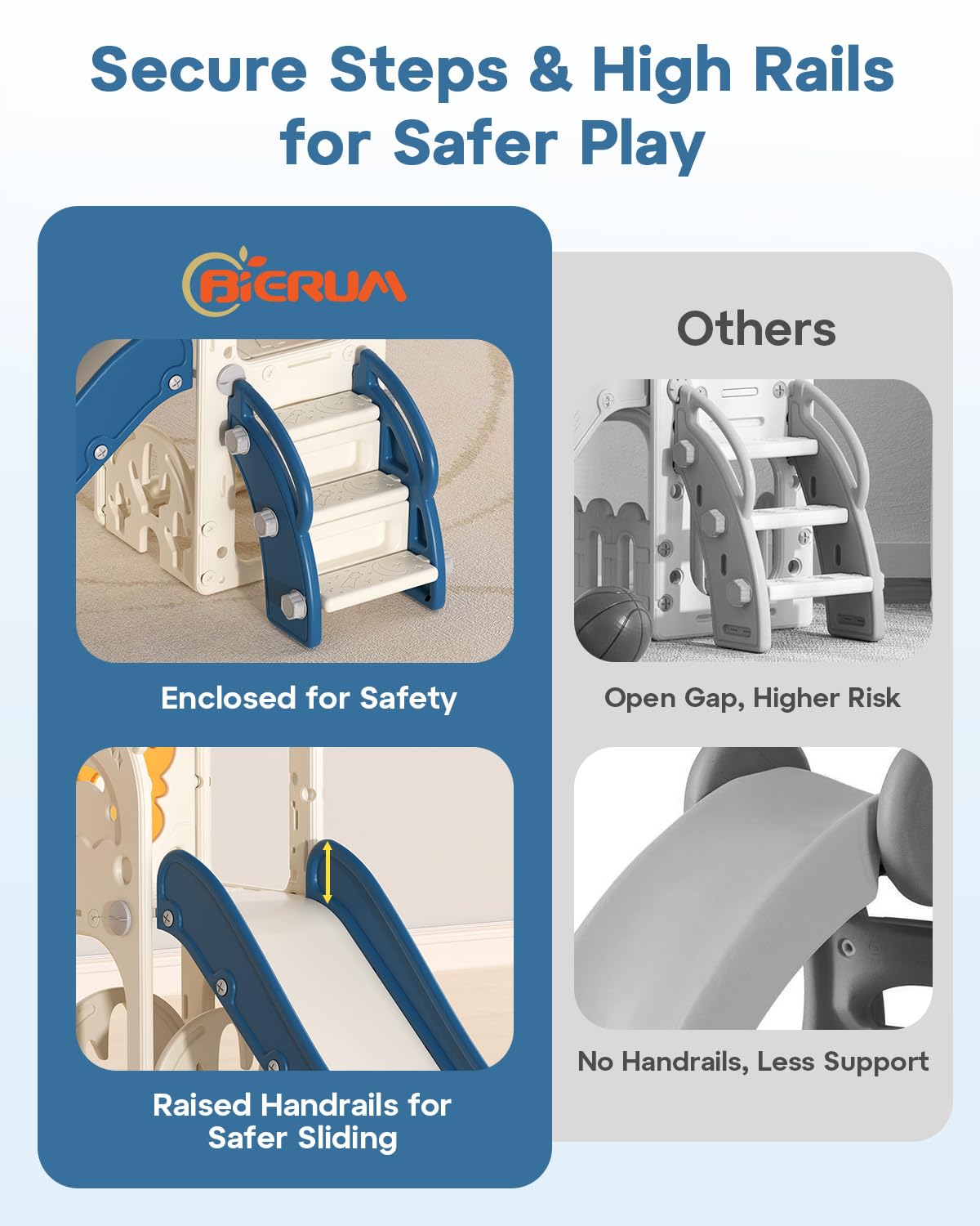 BIERUM toddler slide storage space keeps toys organized after play.