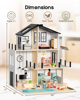 BIERUM wooden dollhouse with a 44-piece furniture set for creative setups