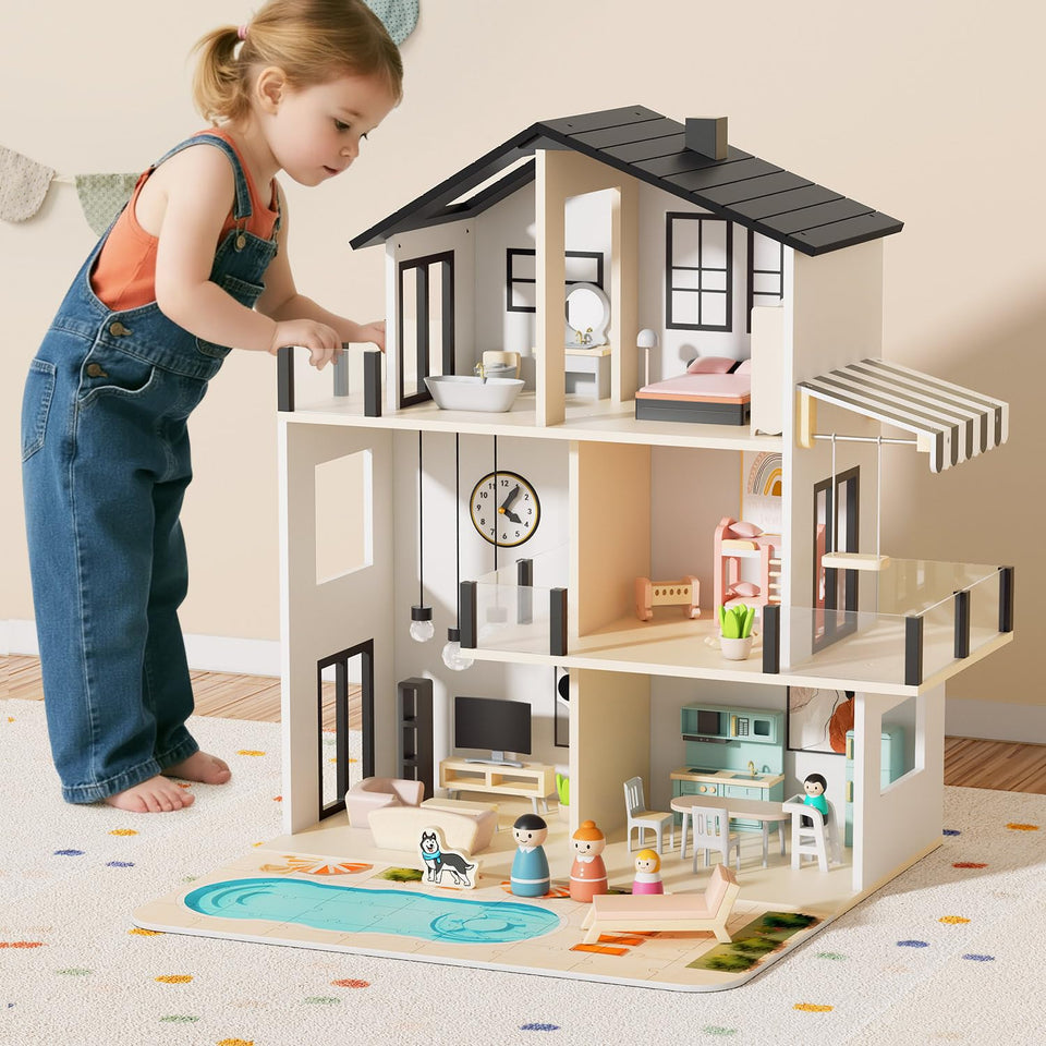 BIERUM wooden dollhouse with a large modern design for imaginative play and family storytelling